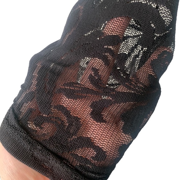 Va Va Voom Black Lace Long Sleeve Nude Liner Bodycon Midi Scoop Neck Dress Sz M - Picture 5 of 10